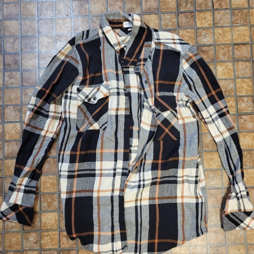 Plaid Button-Down Shirt - Black, Cream & Brown